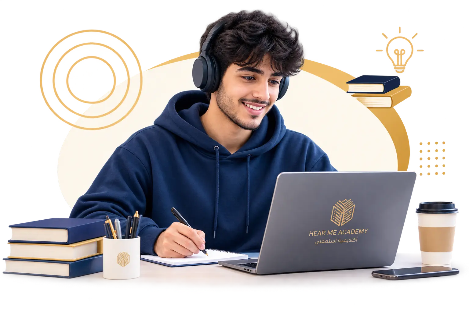 طالب يتعلم أونلاين مع أكاديمية استمعلي